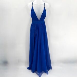 Windsor Dress Juniors 5 Royal Blue Formal Long Maxi Tulle Slits Plunge Strappy
